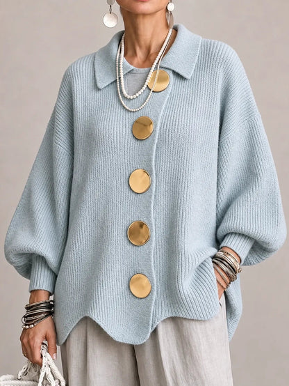 Oriana | Cardigan Oversize a Coste con Orlo Smerlato, Azzurro Polvere