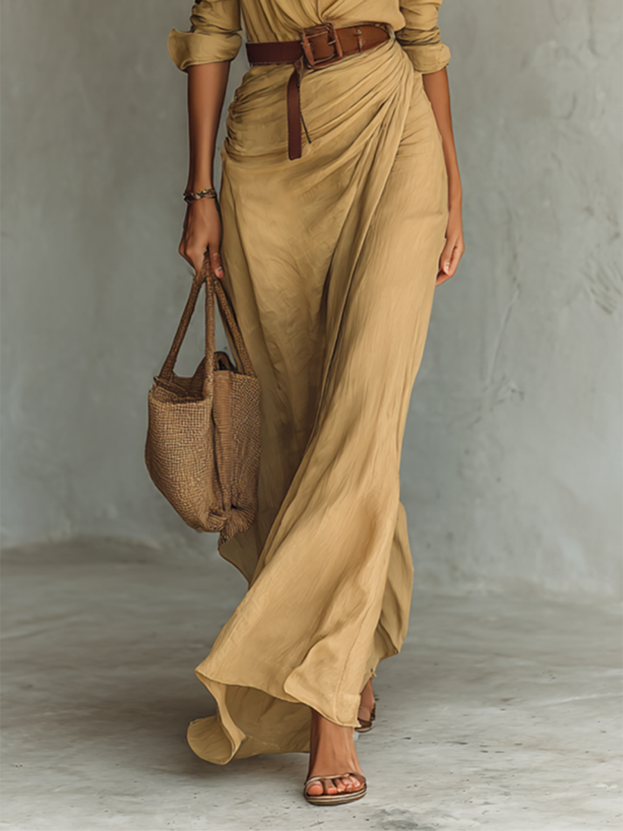 Velia | Abito Lungo Casual con Colletto a Revers