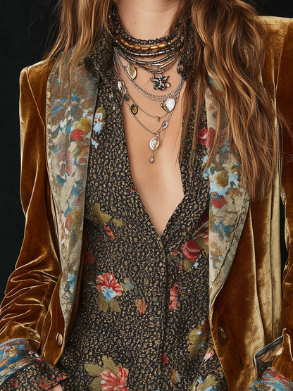 Marcellina | Blazer vintage patchwork con stampa floreale