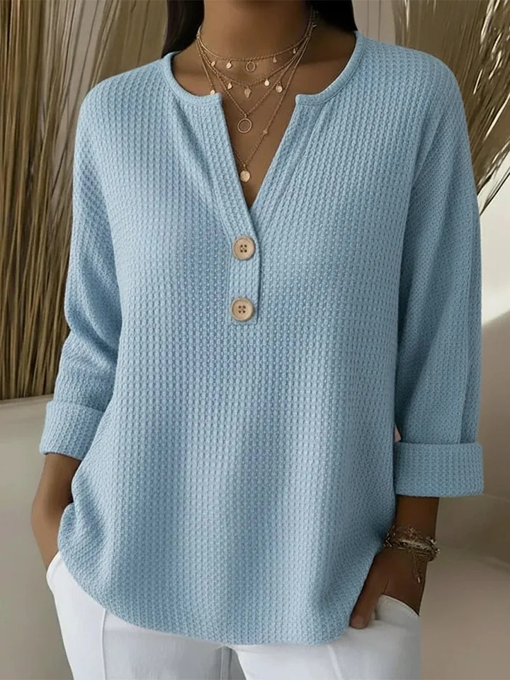 Luciana | T-shirt Henley Goffrata con Bottoni