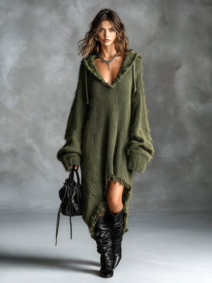 Elena — Abito Oversize in Maglia dall’Effetto Soffice con Cappuccio