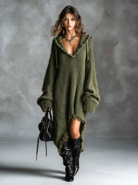 Elena — Abito Oversize in Maglia dall’Effetto Soffice con Cappuccio