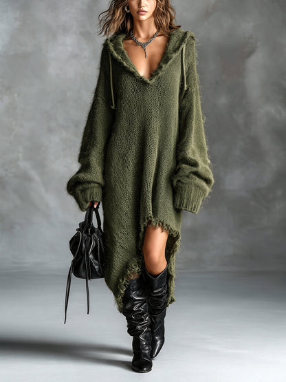 Elena — Abito Oversize in Maglia dall’Effetto Soffice con Cappuccio
