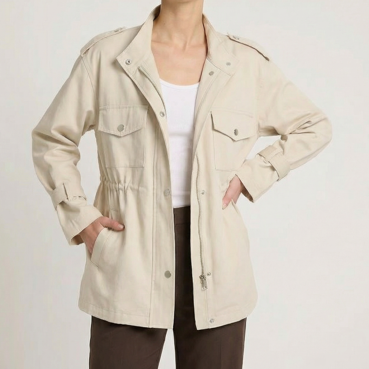 Aurelia | Giacca Utility con Vita a Coulisse e Collo alla Coreana