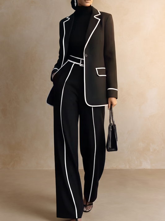 Clementina | Blazer- und Hosenanzug mit Kontrastnähten, Schwarz