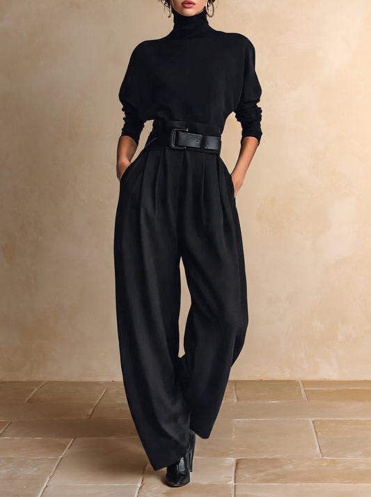 Jolanda | Rollkragen-Set mit Hose und Gürtel, Schwarz