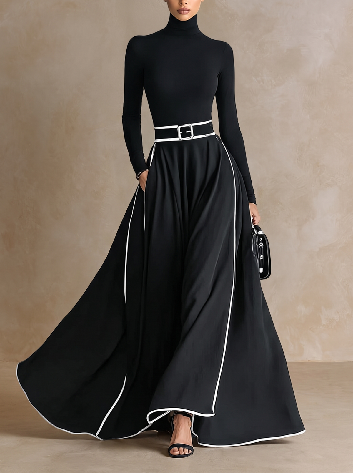 Susanna | Abito Maxi con Profili a Contrasto e Cintura