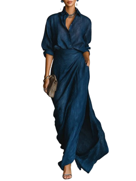 Celeste | Completo Elegante Camicia e Gonna Lunga