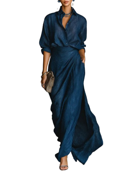 Celeste | Completo Elegante Camicia e Gonna Lunga