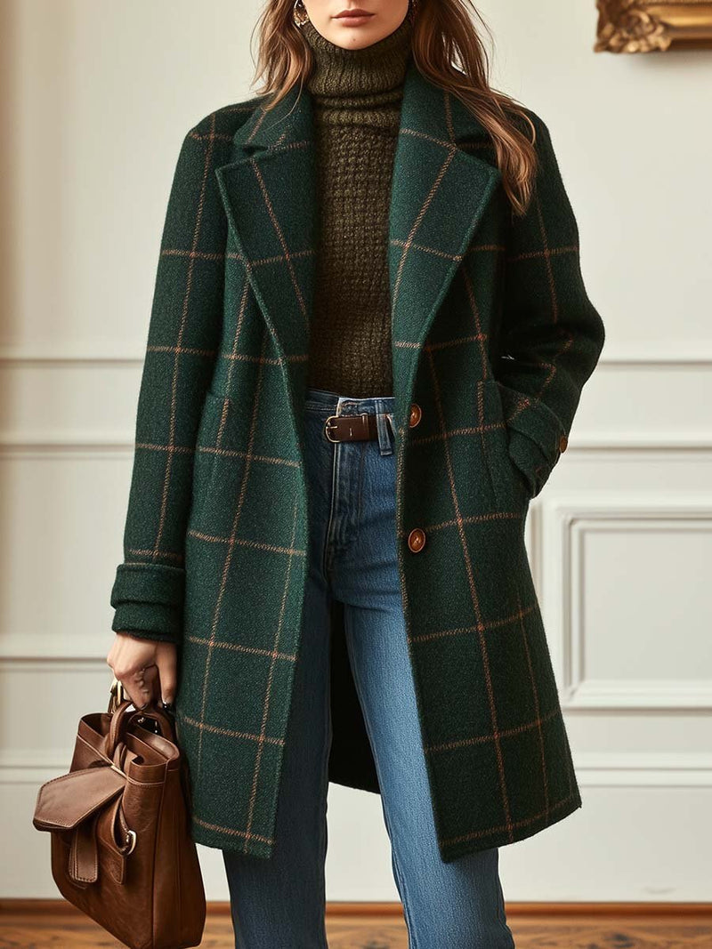 Caterina | Cappotto in Tweed a Quadri con Revers Retrò