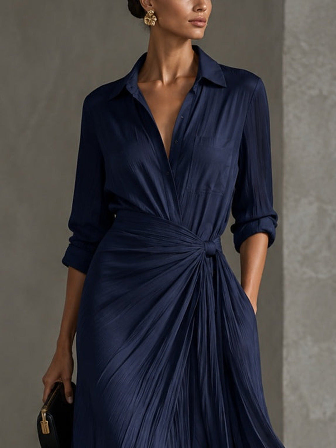 Allegra | Maxi-Hemdblusenkleid mit Taillenknoten, Marineblau