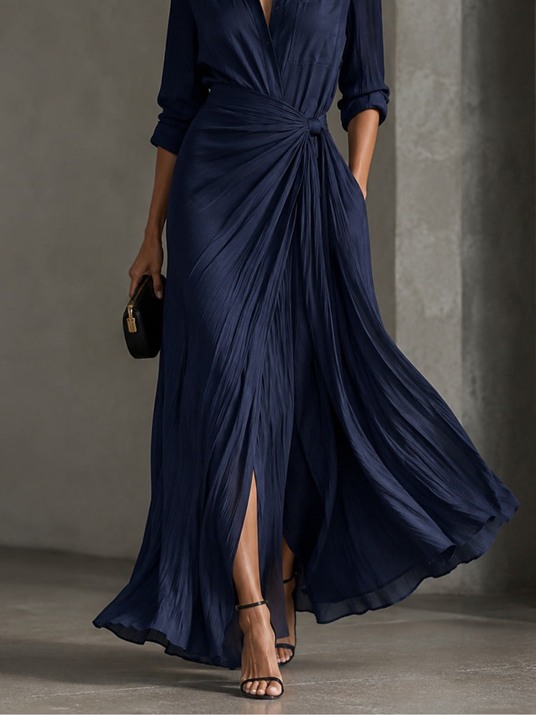 Allegra | Maxi-Hemdblusenkleid mit Taillenknoten, Marineblau