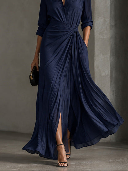 Allegra | Maxi-Hemdblusenkleid mit Taillenknoten, Marineblau