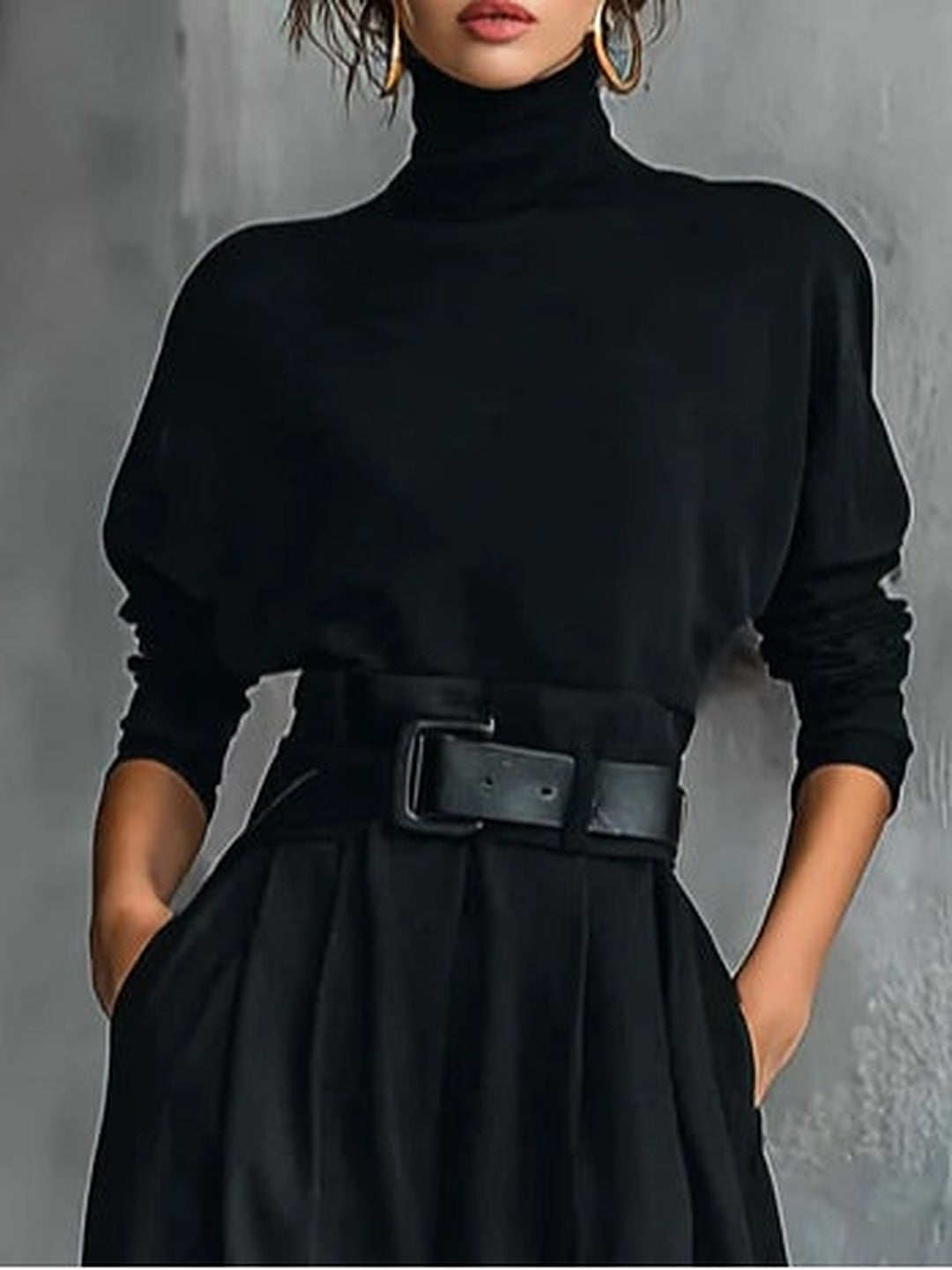 Jolanda | Completo Dolcevita e Pantalone con Cintura, Nero