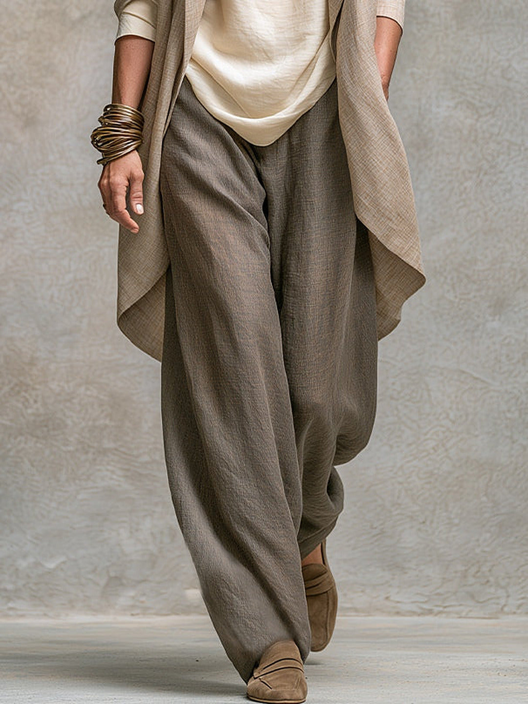 Flaminia | Completo Tre Pezzi con Pantalone Palazzo, Beige e Grigio