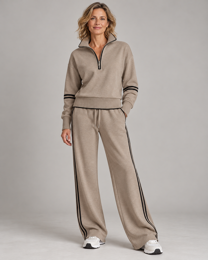 Completo con mezza zip — Tortora e nero — vista frontale
