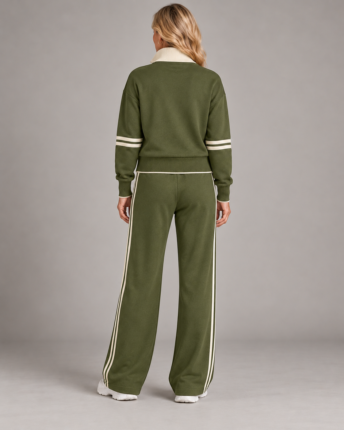 Completo con mezza zip — Verde oliva e avorio — vista posteriore