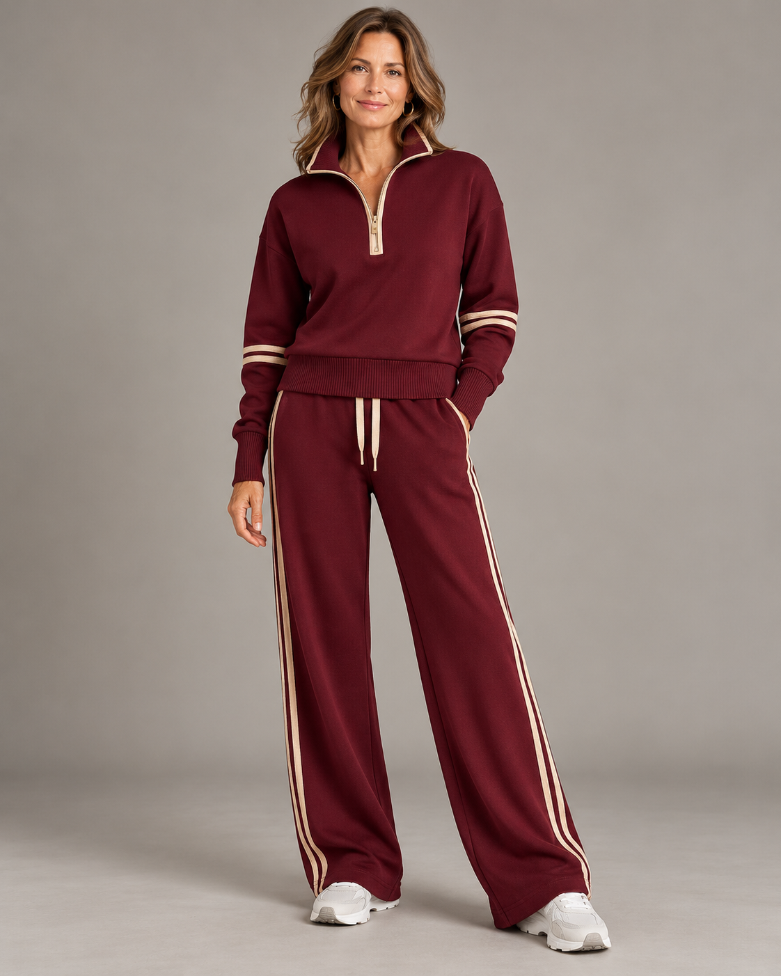 Completo con mezza zip — Bordeaux e champagne — vista frontale