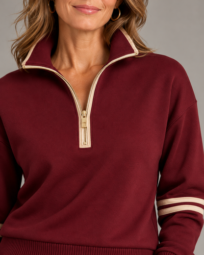 Completo con mezza zip — Bordeaux e champagne — dettaglio della maglia