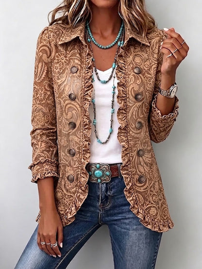 Noemi | Giacca Bohème a Fiori Vintage Marrone con Volant