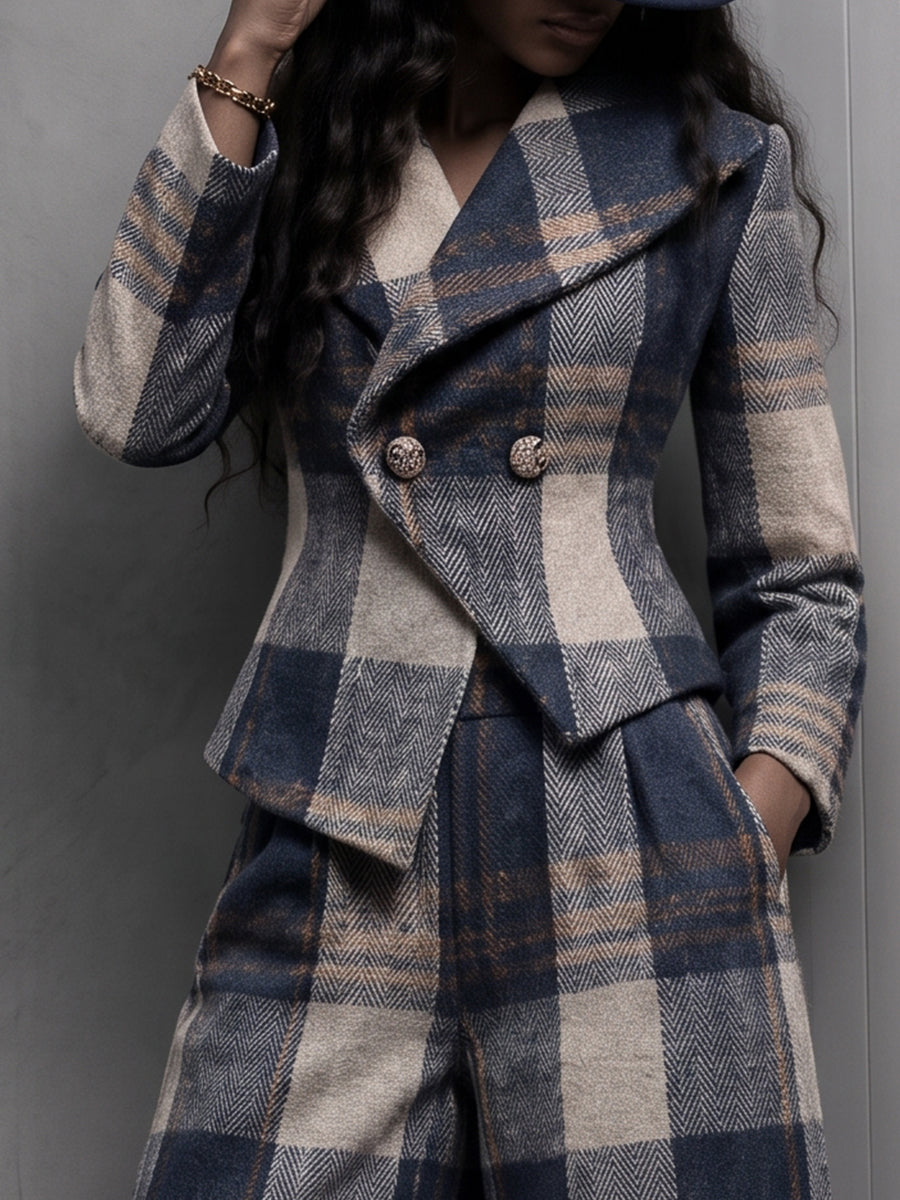 Severina | Blazer Sartoriale a Quadri con Doppiopetto Asimmetrico