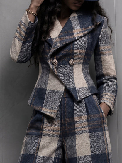 Severina | Blazer Sartoriale a Quadri con Doppiopetto Asimmetrico
