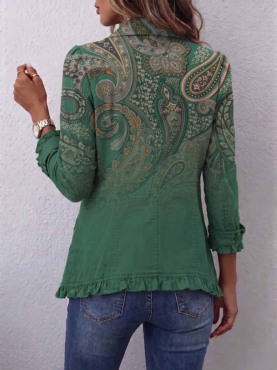 Cosetta | Giacca Bohème Paisley Verde con Volant