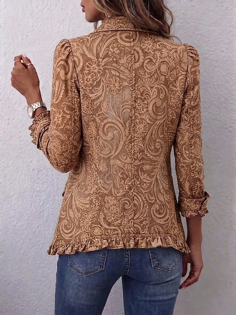 Noemi | Giacca Bohème a Fiori Vintage Marrone con Volant