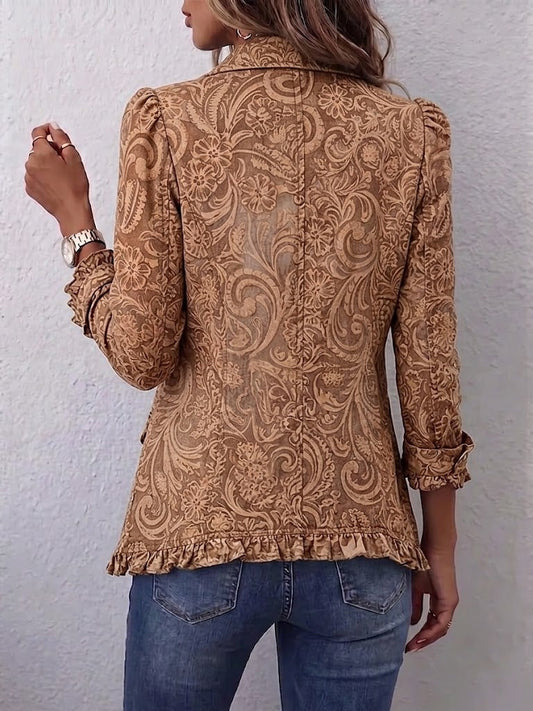 Noemi | Giacca Bohème a Fiori Vintage Marrone con Volant