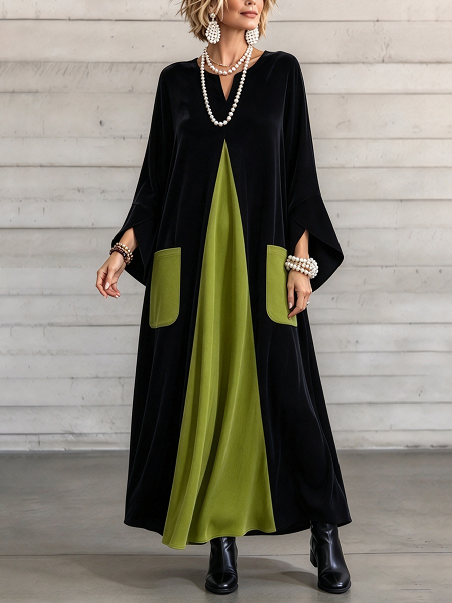 Giselda | Abito in Velluto Color Block Elegante e Artistico
