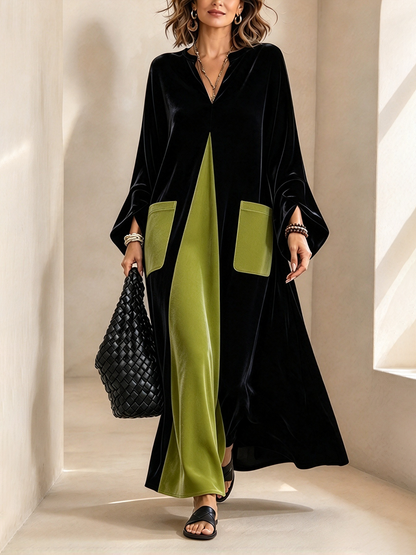Giselda | Abito in Velluto Color Block Elegante e Artistico