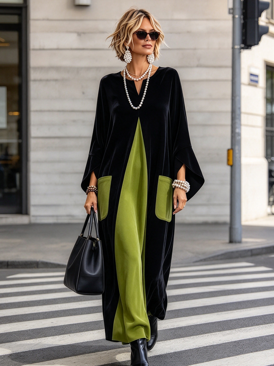 Giselda | Abito in Velluto Color Block Elegante e Artistico