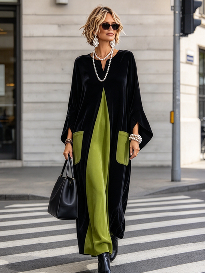 Giselda | Abito in Velluto Color Block Elegante e Artistico