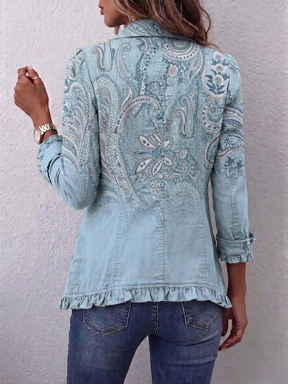 Emilia | Giacca Paisley Vintage Azzurro Cielo con Volant