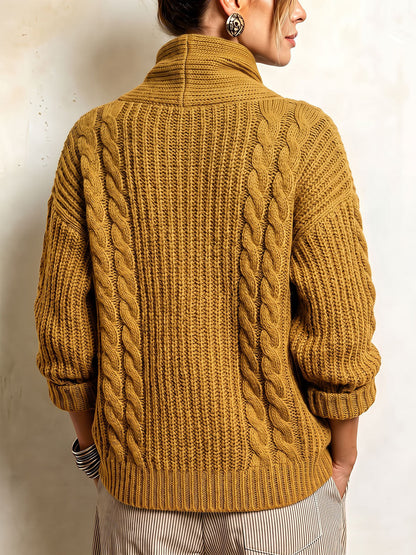 Tullia | Cardigan in Maglia a Trecce con Chiusura Asimmetrica, Senape