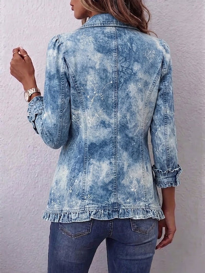 Ginevra | Giacca Bohème Botanica Vintage Sfumata Blu con Volant