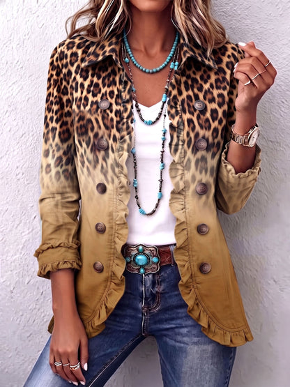 Beatrice | Blazer Leopardo Sfumato Turchese con Volant