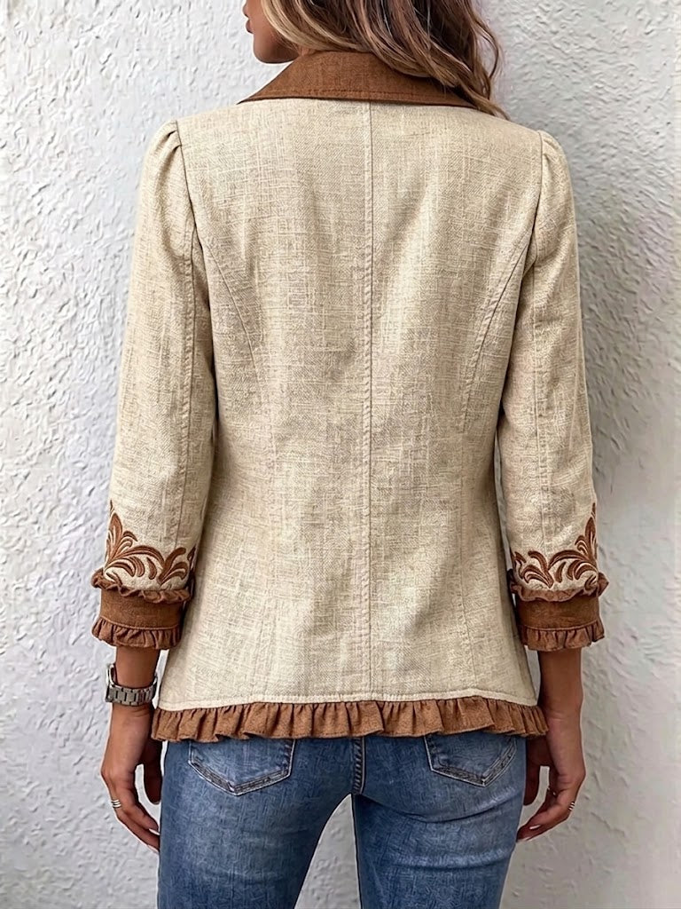 Ottavia | Giacca Bohème a Fiori Vintage Cammello e Marrone con Volant
