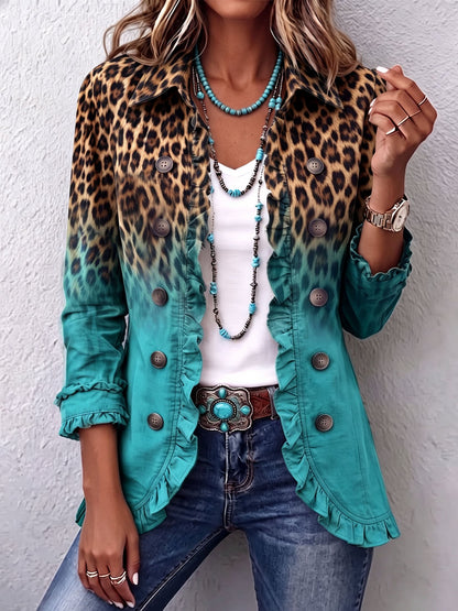 Cassandra | Blazer con stampa leopardata sfumata e volant