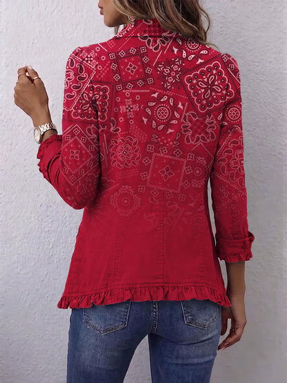 Gioia | Giacca Bohème Paisley Sfumata Rossa con Volant