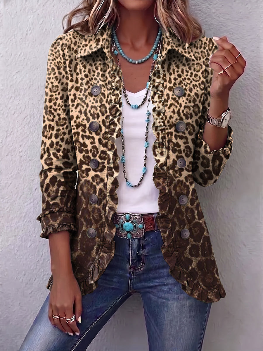 Ombretta | Giacca Leopardo Multicolore con Volant