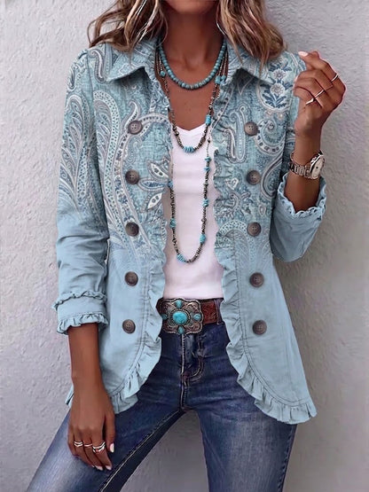 Emilia | Giacca Paisley Vintage Azzurro Cielo con Volant