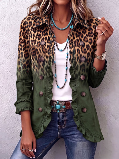Beatrice | Blazer Leopardo Sfumato Turchese con Volant