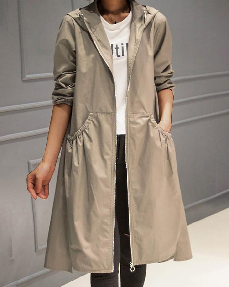 Kathleen | Trench lungo con cappuccio e zip