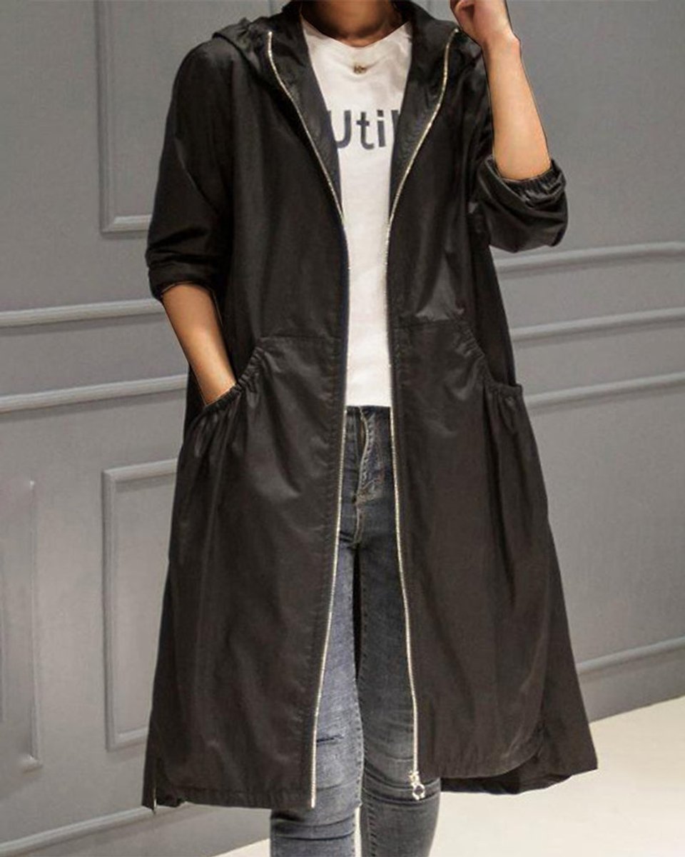 Kathleen | Trench lungo con cappuccio e zip
